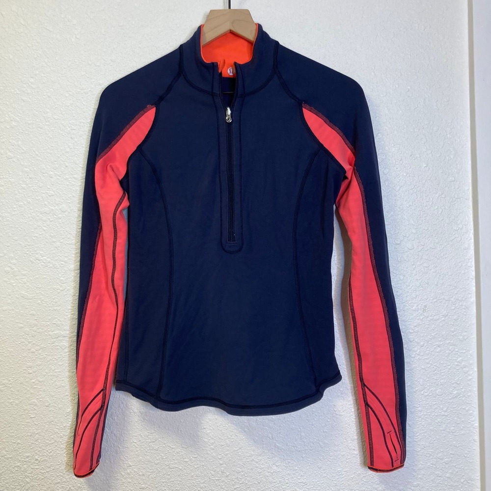 Lululemon reversible pullover , navy and orange, quarter zip, stripes